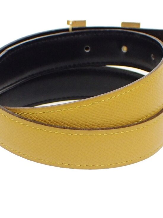 HERMES Logo Constance H Buckle Belt Size 65 Leather Yellow Black France 34RL638 main image 12
